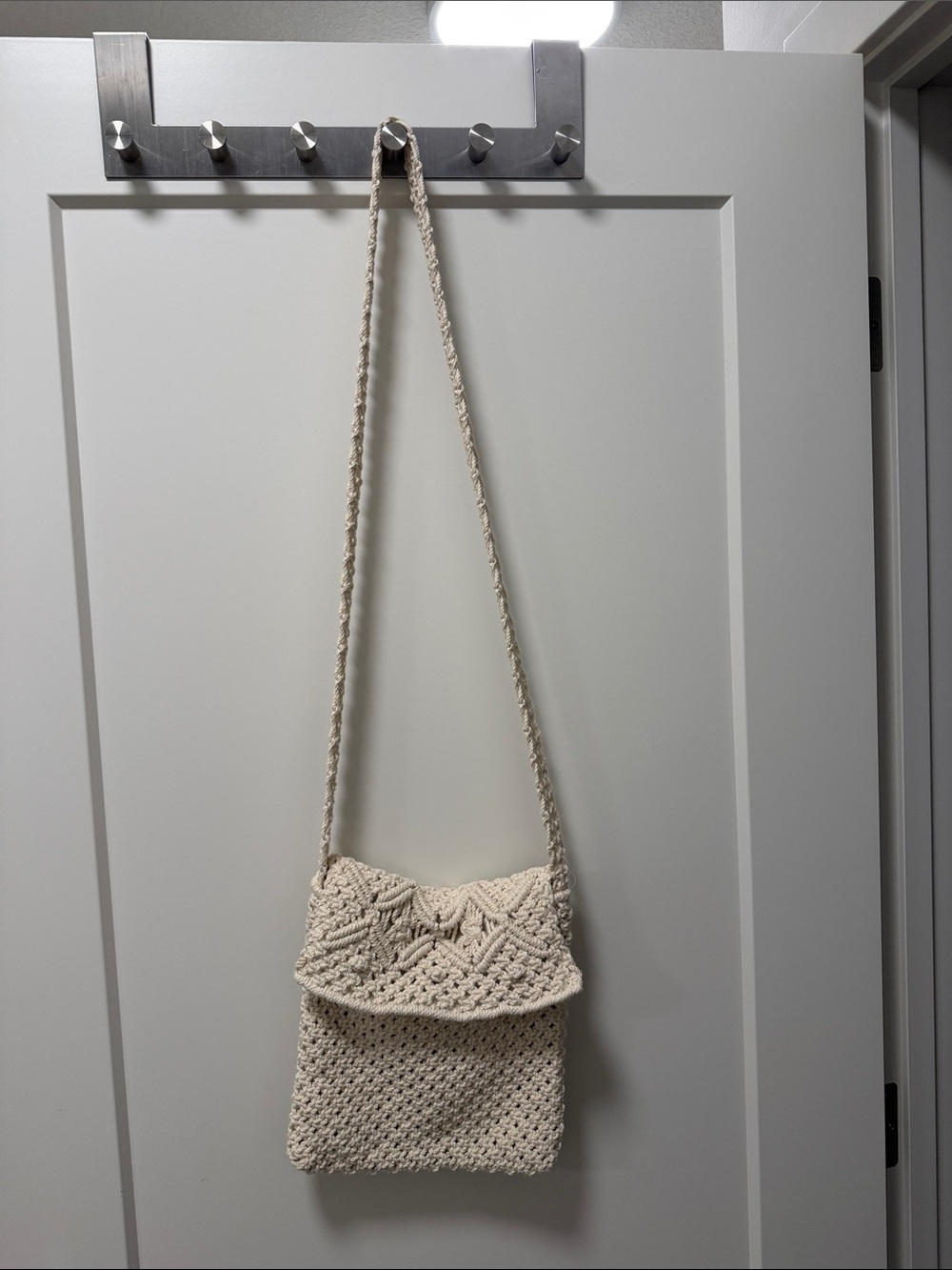 Handcrafted Cream Crochet Crossbody Bag